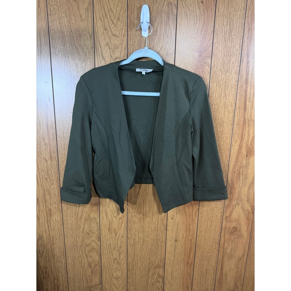 Charlotte Russe Womens Small Olive Green Cropped Open Front Ponte Blazer Jacket